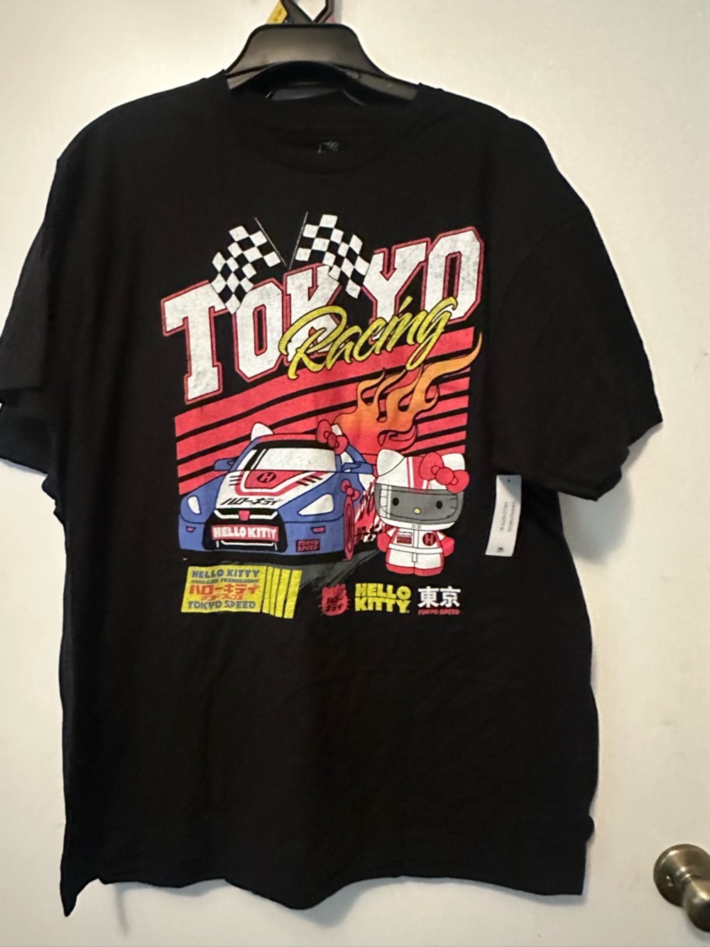 Hello Kitty Black Tokyo Racing Graphic Tee with Multicolor Accents